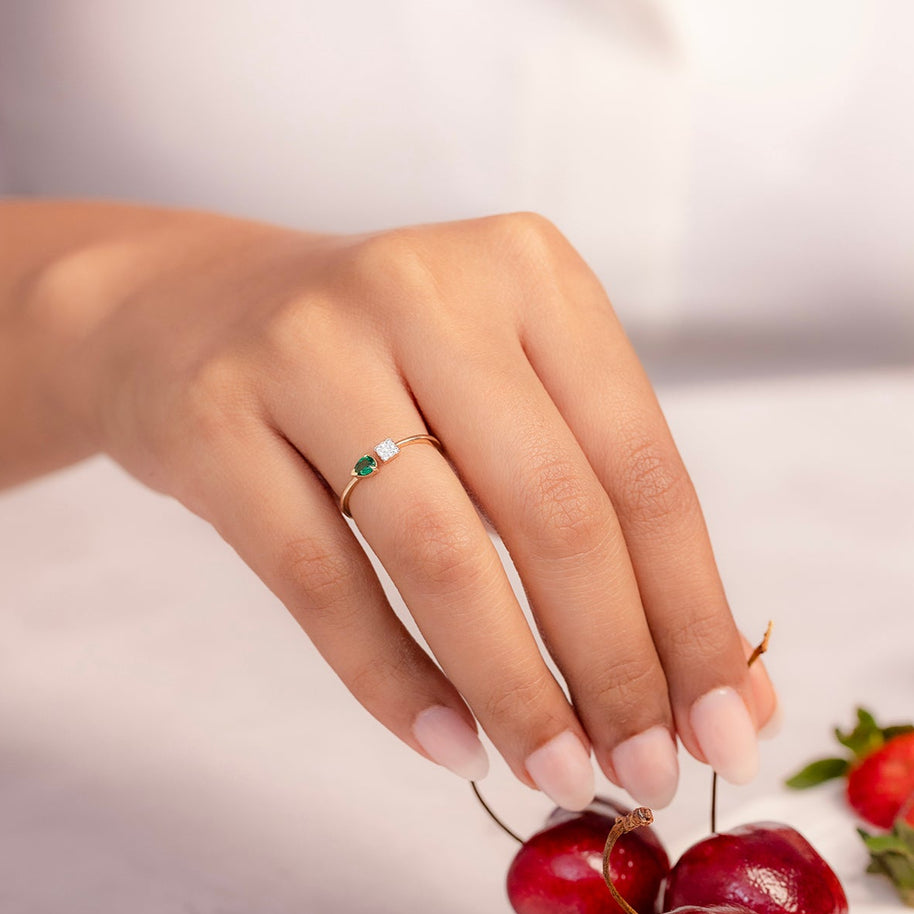 Square Nodes Gemstone Open Ring